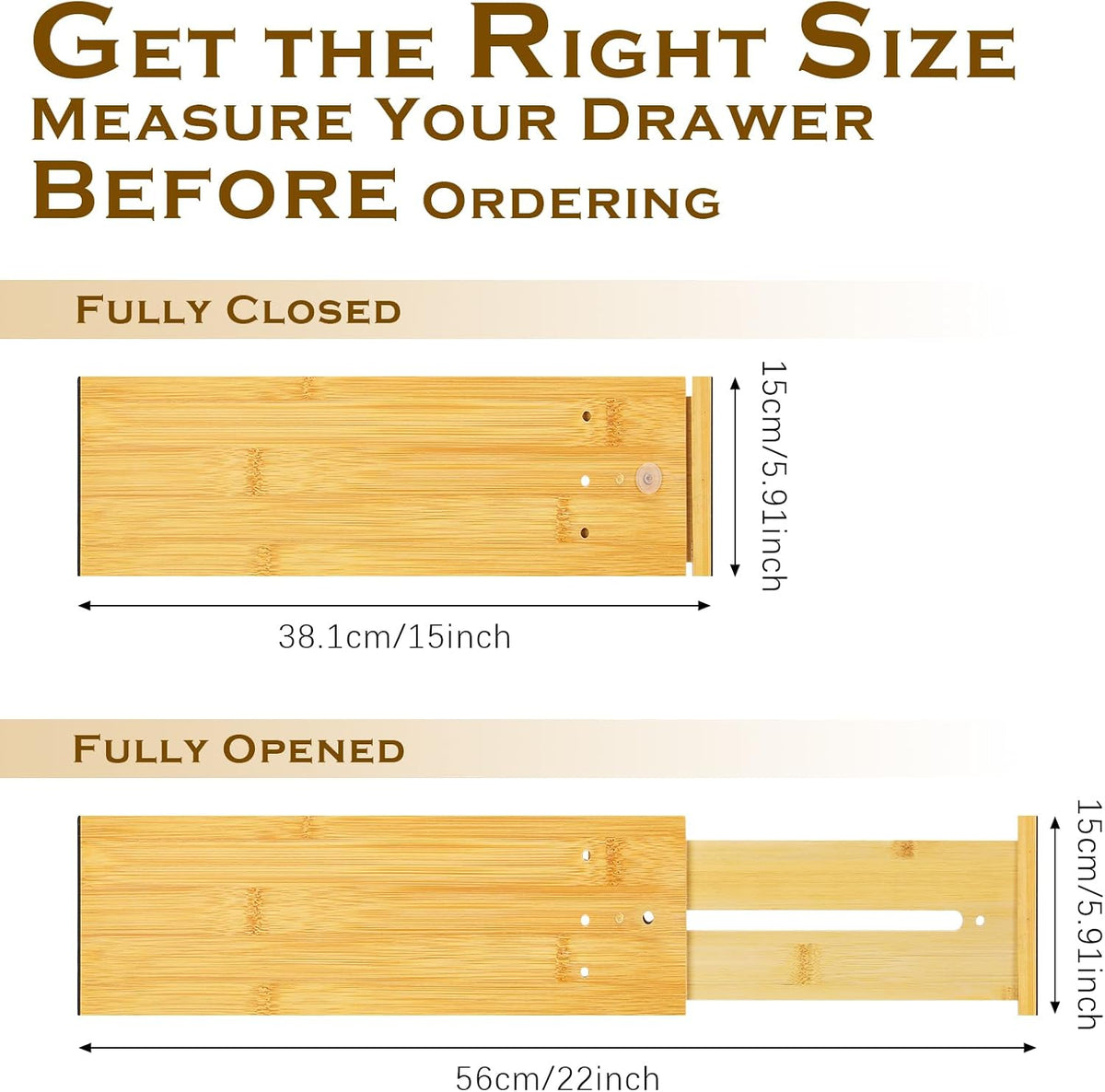 DoubleFill 4 Pcs 6 Inch High Drawer Dividers 15"-22" Adjustable, Wood Color