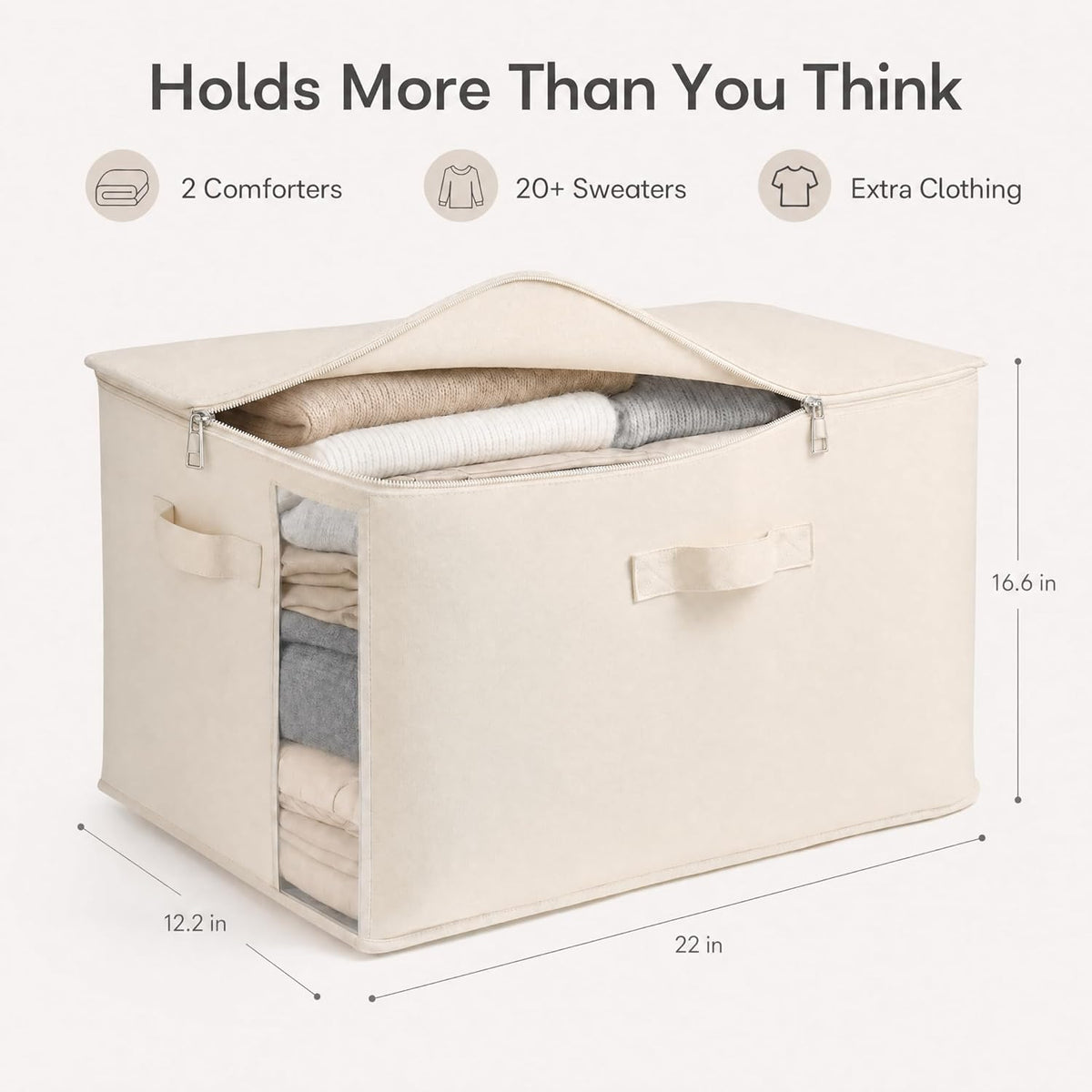 3 Pack Canvas Comforter Storage Bags for Clothes & King Comforters, Natural