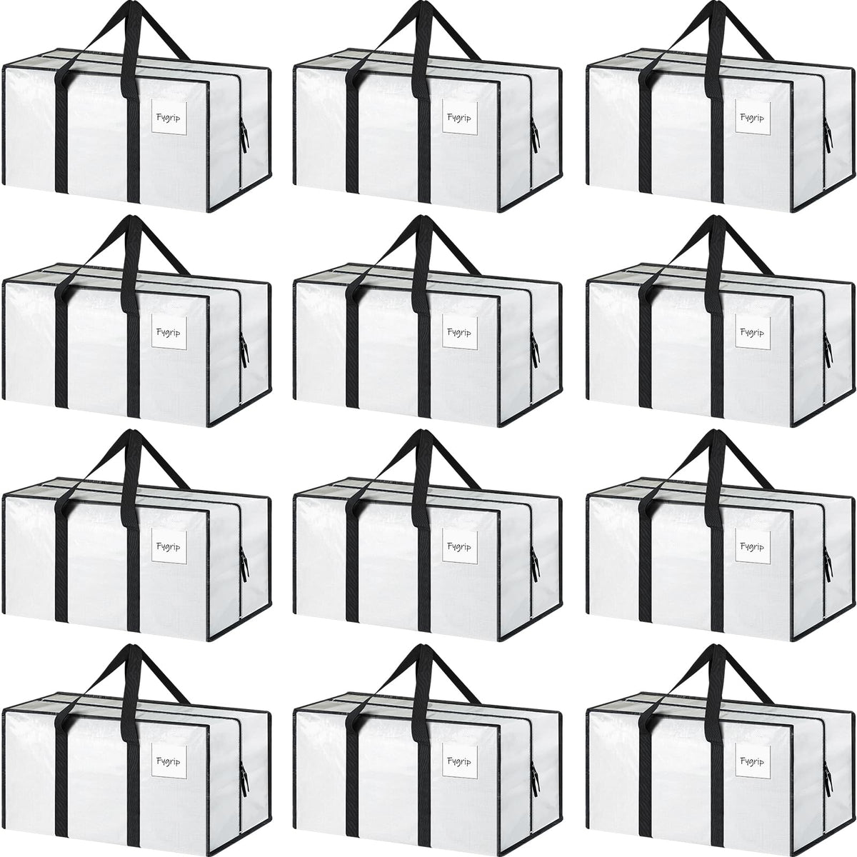 6 Pack Extra Heavy Duty Large Moving Bags with Strong Zipper, Black
