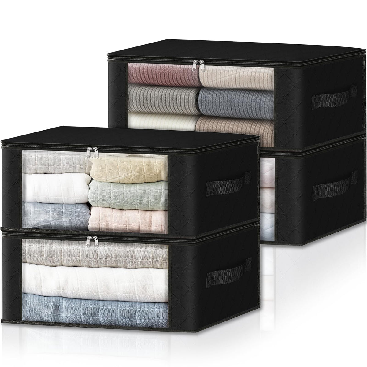 HomeHacks 3-Pack Clothes Organizer Storage Bags, 35L Storage Bins, Gray