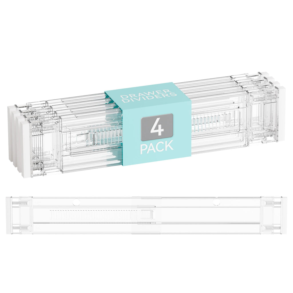 Yieach 4 Pack 3.2 Inch Shallow Acrylic Drawer Dividers for Clothes -Expandable from 15-21''- Adjustable Drawer Dividers for Baby Clothing,Sock,Underwear,Clear in Drawer Separators for Dresser,Kitchen