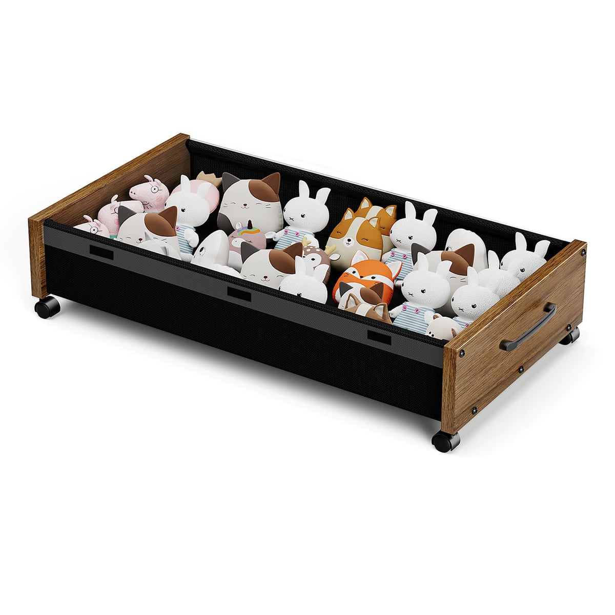 KITHELP Wooden Under Bed Storage with Wheels, Rolling Under the Bed Storage Bins with Removable Lid, Metal Under Bed Drawers for Clothes and Shoes in Bedroom or Living Room(Vintage Brown-2pack)