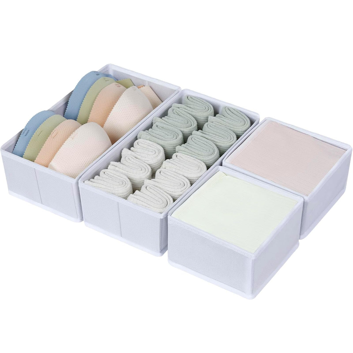 DIMJ Drawer Organizers Clothes, Dresser Organizer Bins for Baby Clothes,Underwear and Sock, Fabric Closet Organization and Storage Boxs, Drawer Dividers for Nursery, Clothing, Tie - 4 Pack, Beige