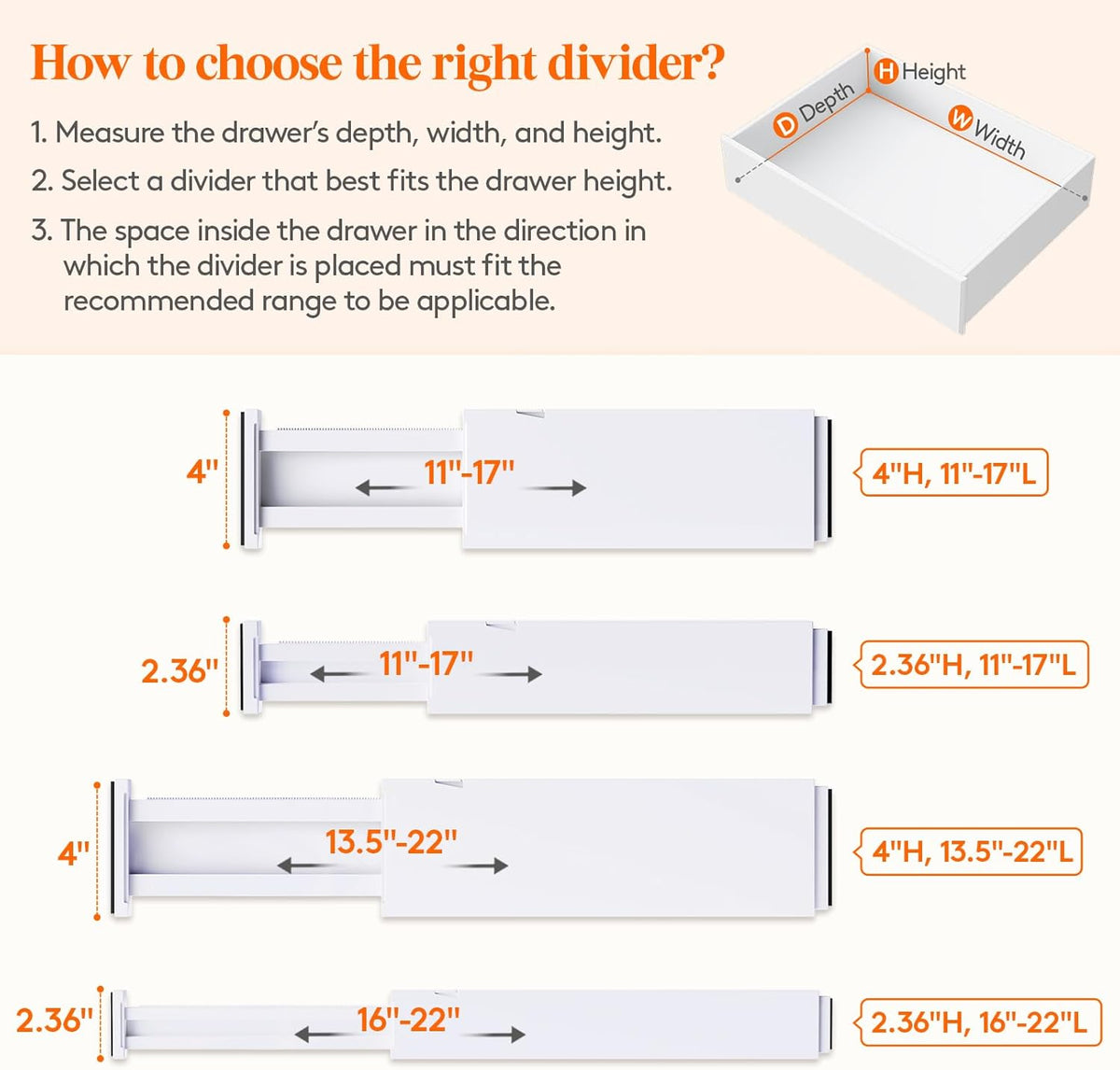 Lifewit 2.36" Upgrade Kitchen Drawer Dividers, Adjustable Drawer Organizer