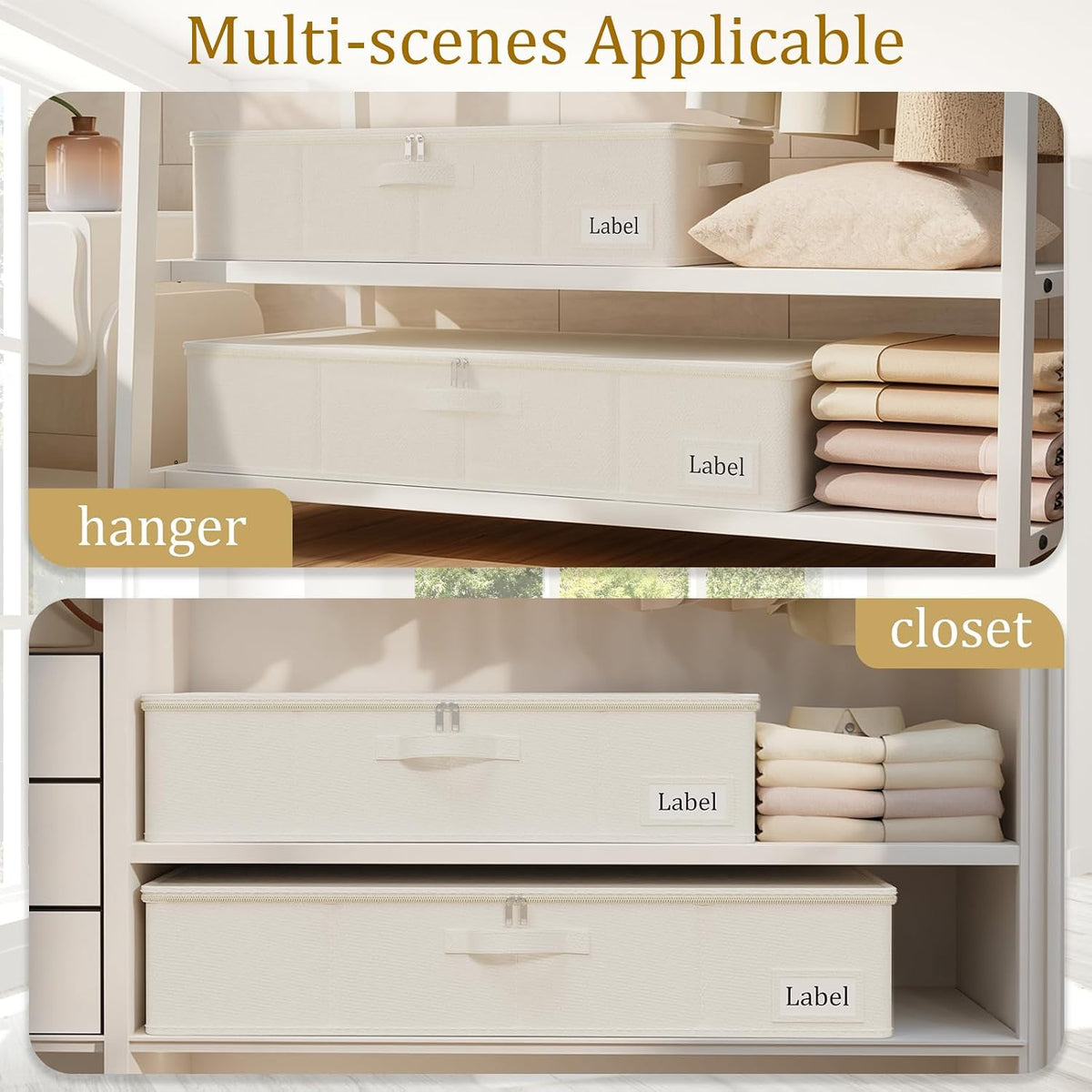 Yawinhe 27L UnderBed Storage Containers,2 Pack Closet Organizers,Beige