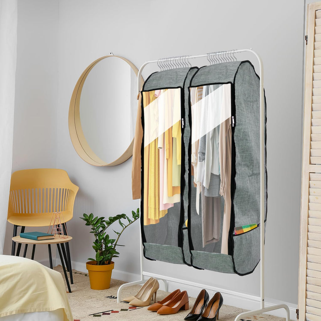 2PCS 50”Garment Bags for Hanging Clothes,Chakera Large Breathable Garment Bag for Closet Storage with 10”Gusseted,Clear Clothing Storage Garment Cover for Dress Sweater with Double Zipper,Grey