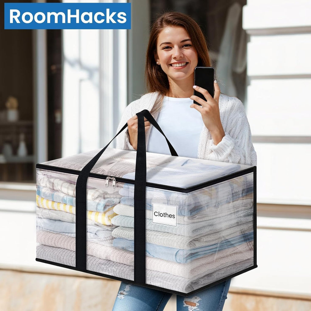 RoomHacks Moving Bags, Heavy Duty Large Storage Bags, 88L, 6 Pack, Clear
