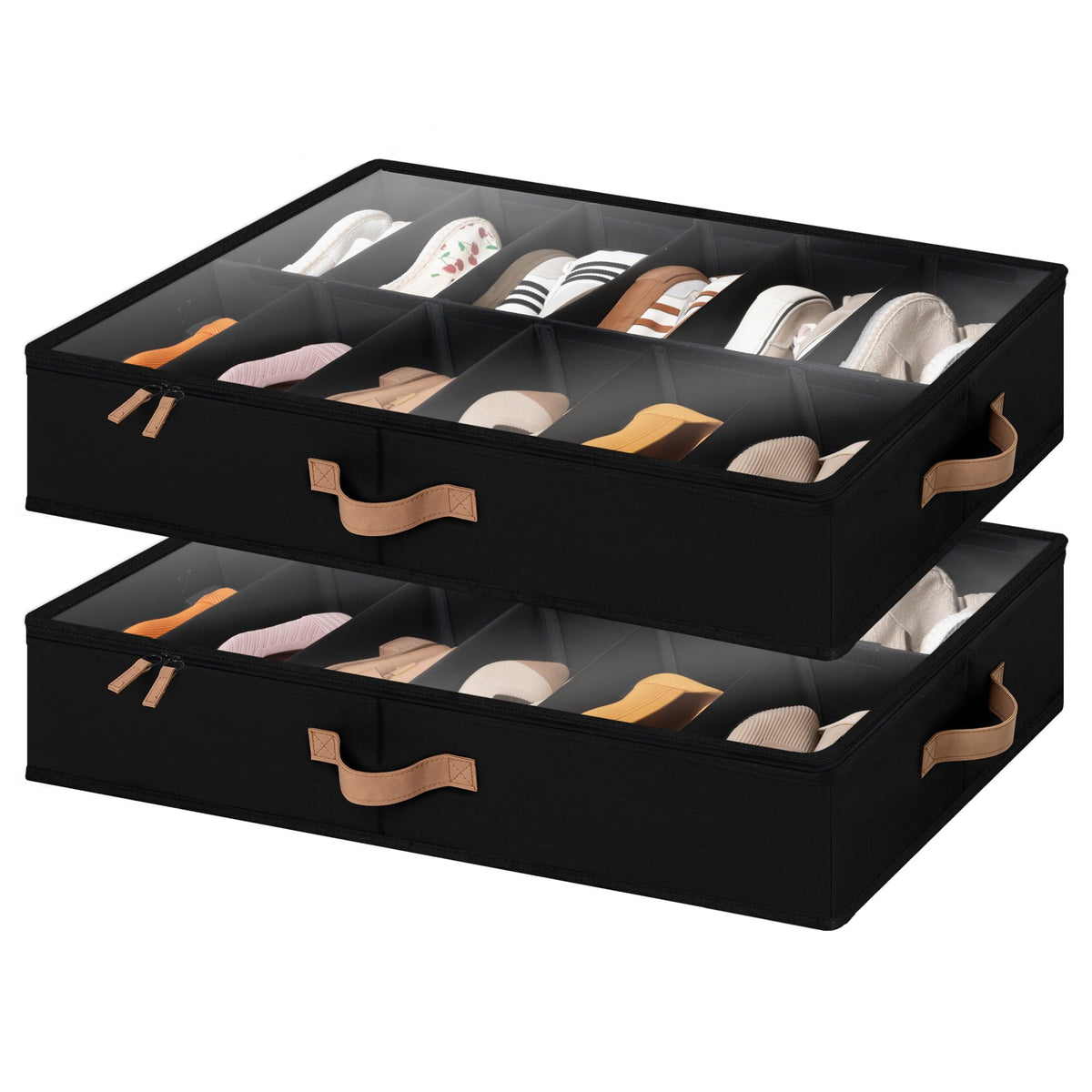 StorageWorks 2-Pack 24-Pair Under Bed Shoe Storage Organizer, Beige