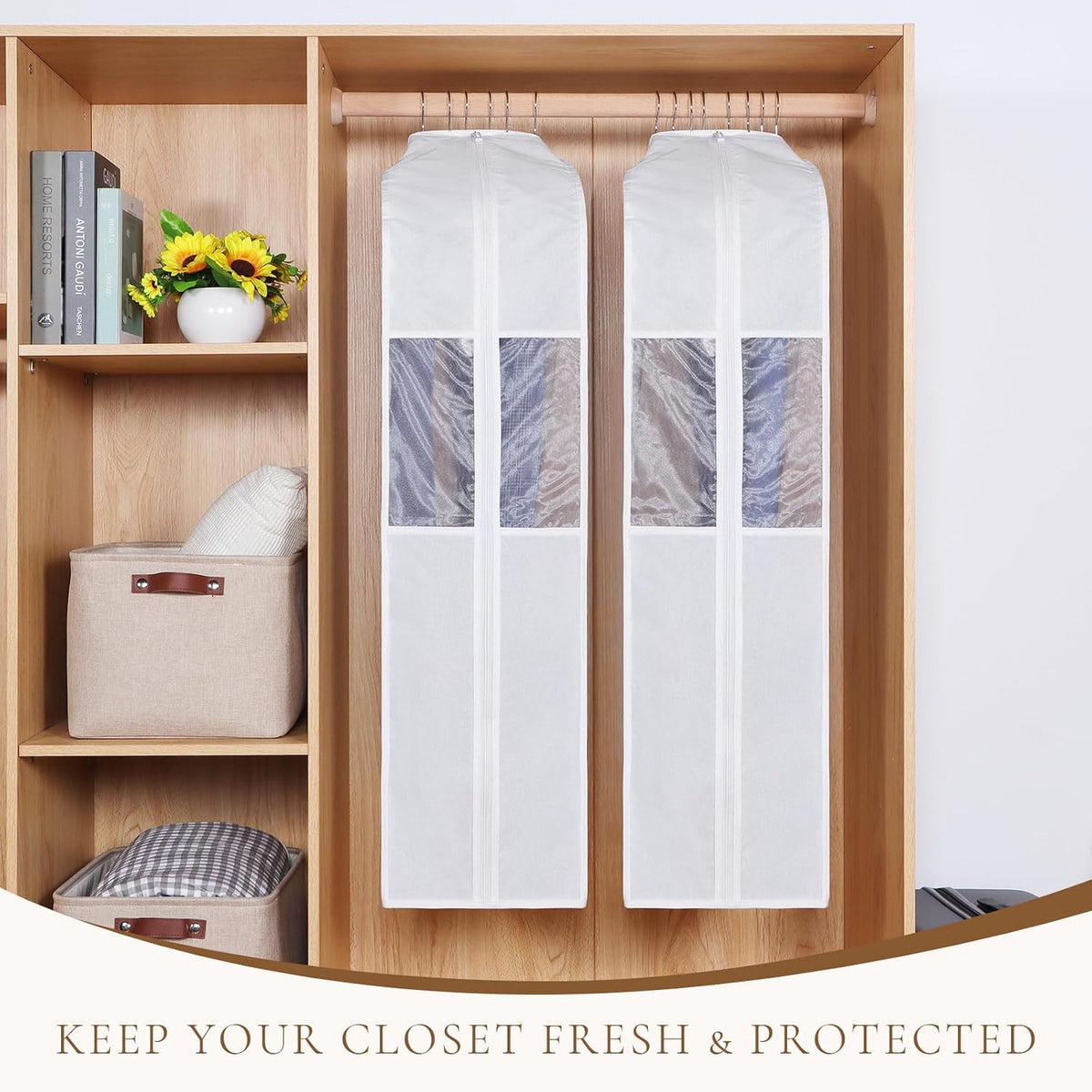 Univivi 40 Inch Cotton Garment Bags for Hanging Clothes 2 Pack, White