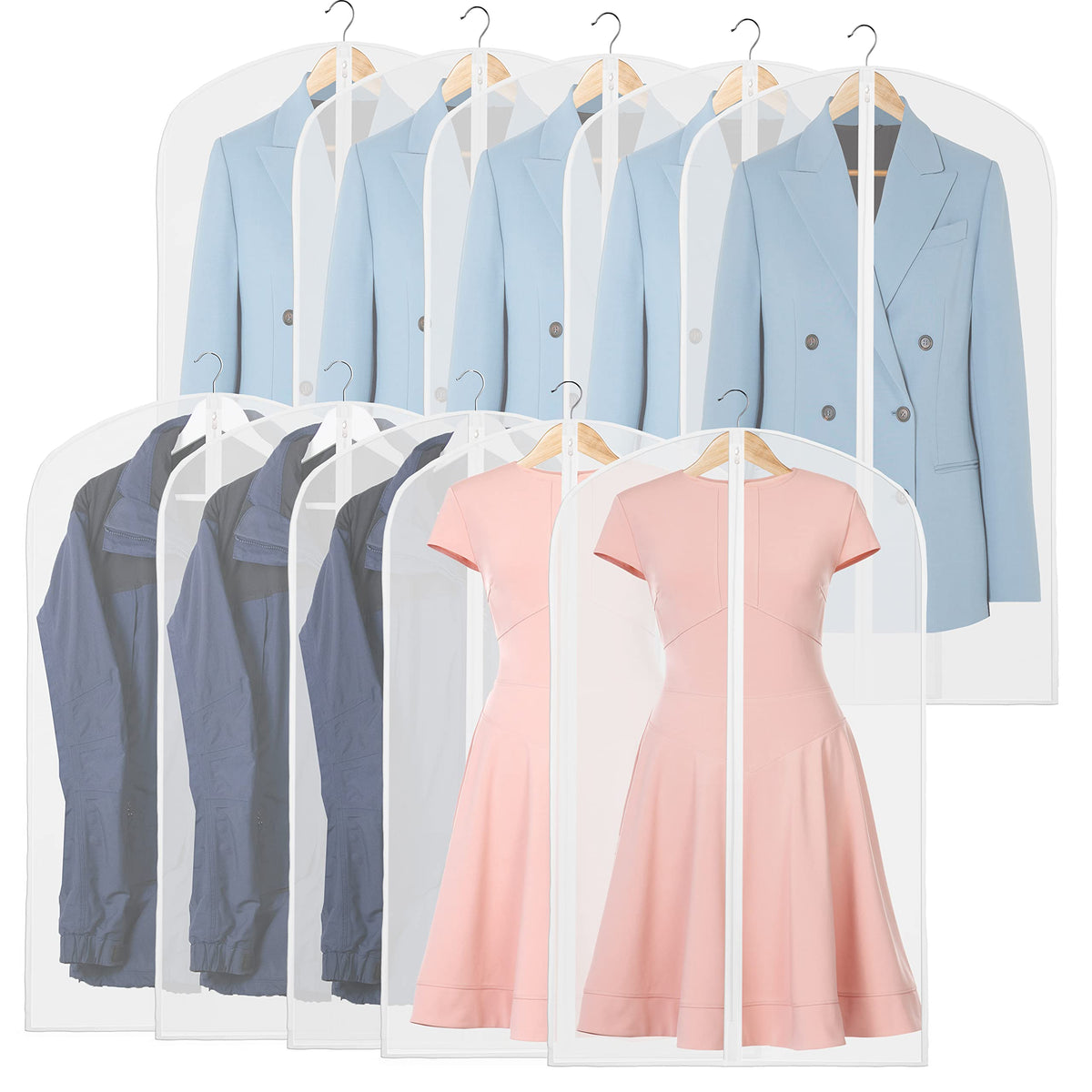 Simple Houseware 60-Inch Translucent Garment Bags with Zipper, 6 Pack