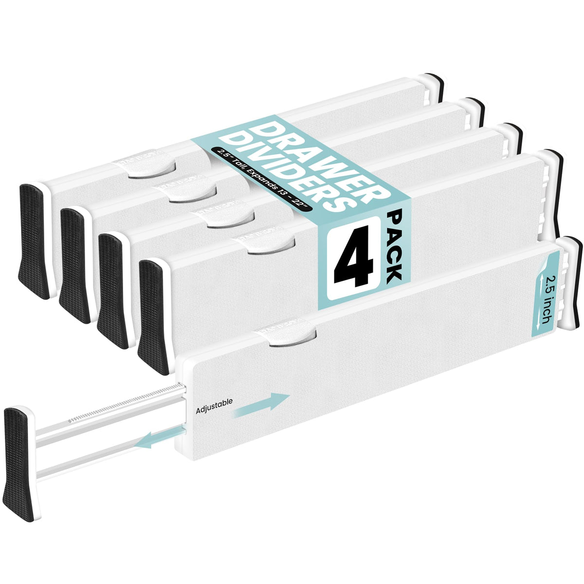 RAPTUROUS White Expandable Drawer Dividers (6" Tall, 13"-22" Long, 4 Pack - White)