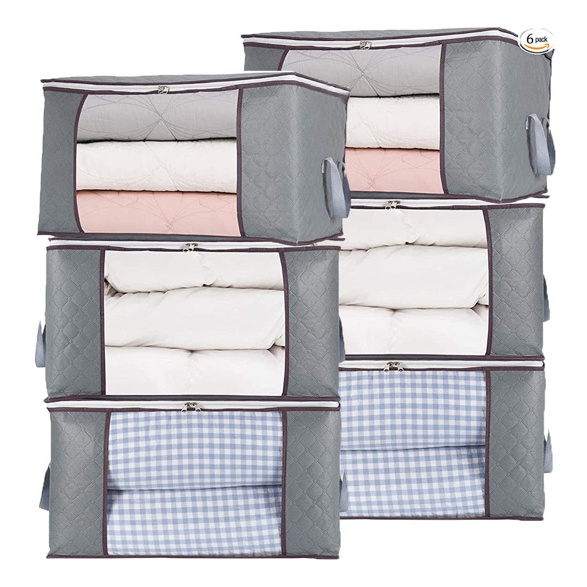 combocube 3Pcs Zippered Storage Bag for Closet King Comforter, pillow, quilt, bedding, Clothes, Blanket Organizers with Large Clear Window & Carry Handles Space Saver