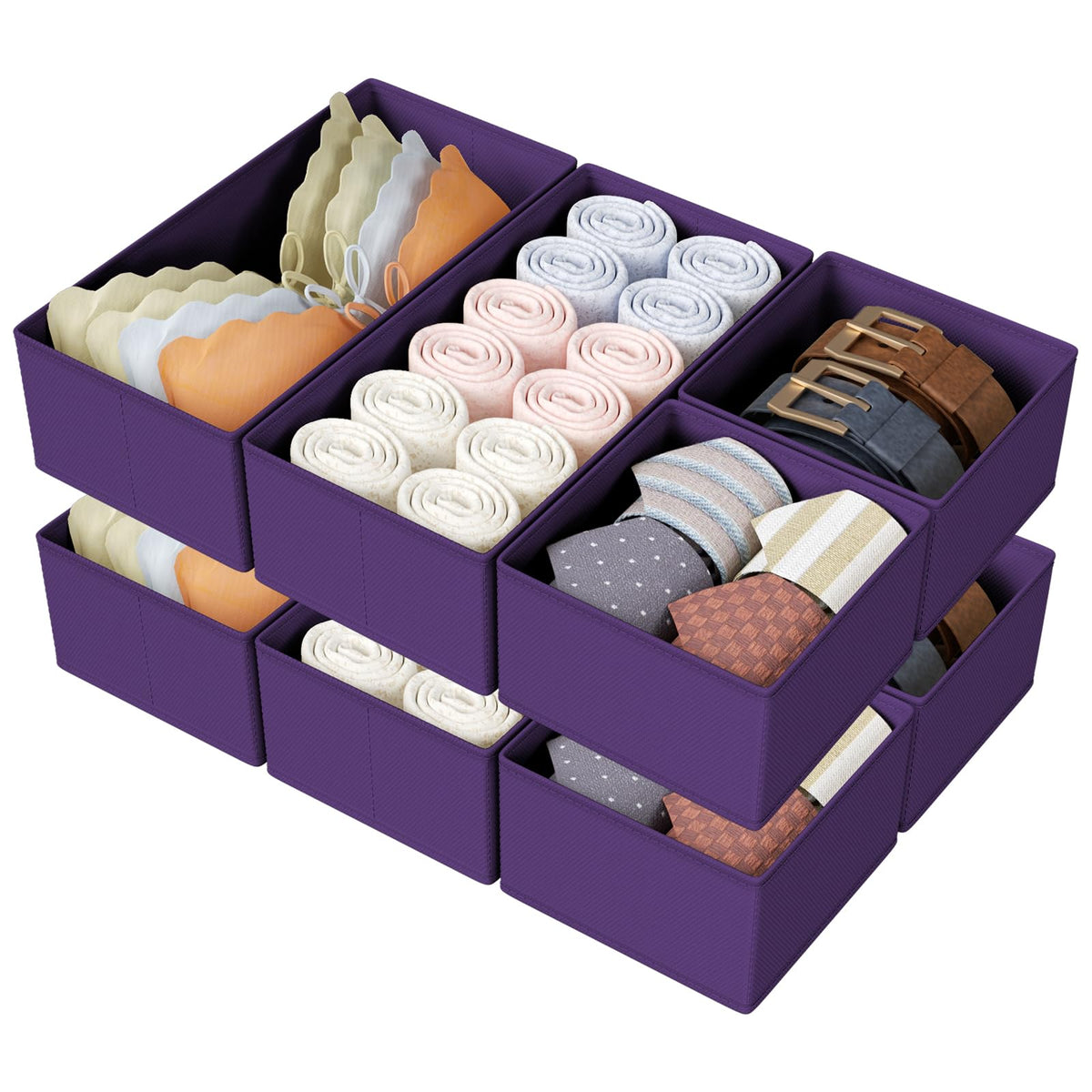 DIMJ Drawer Organizers Clothes, Dresser Organizer Bins for Baby Clothes,Underwear and Sock, Fabric Closet Organization and Storage Boxs, Drawer Dividers for Nursery, Clothing, Tie - 4 Pack, Beige