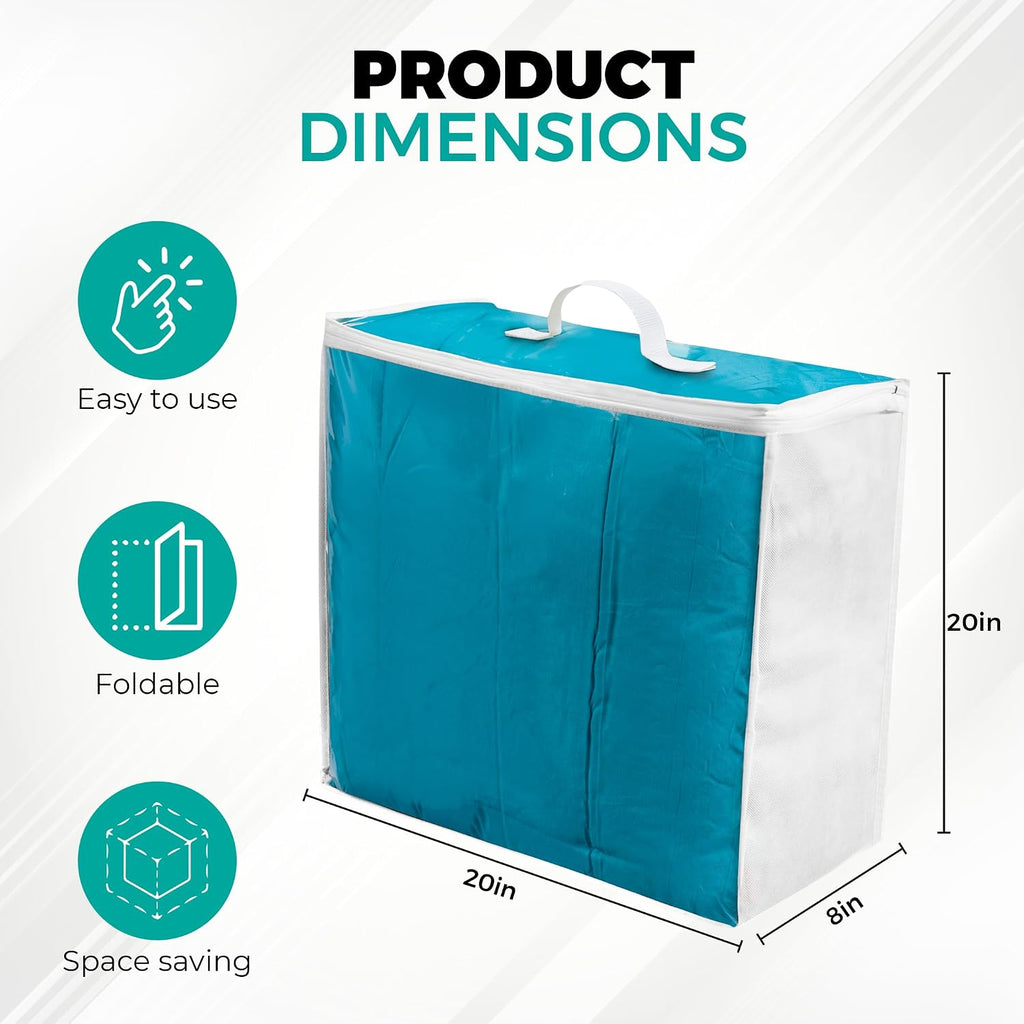 VitalUp Clear Plastic Storage Bags, Durable Zippered Storage Bags for Comforters, Blankets, Clothes, and Bedding - Breathable Nonwoven with Clear Front for Easy Organizing, 20x20x8, 3 Pack