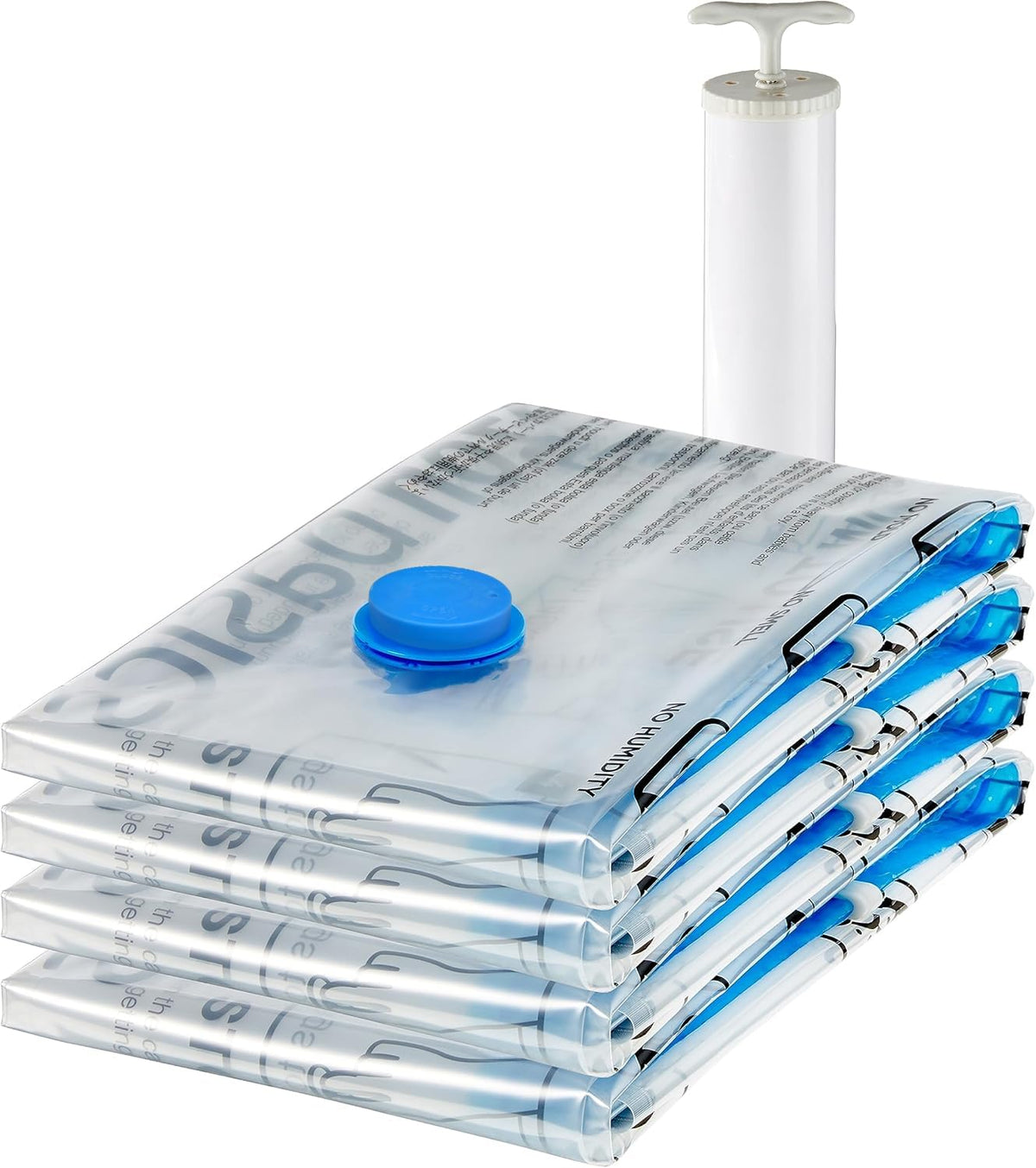 Amazon Basics Vacuum Storage Bags for Clothes, Space Saving Compression Storage Bags with Hand Pump, Heavy Duty, Stackable, Jumbo Size, Clear, 6-Pack