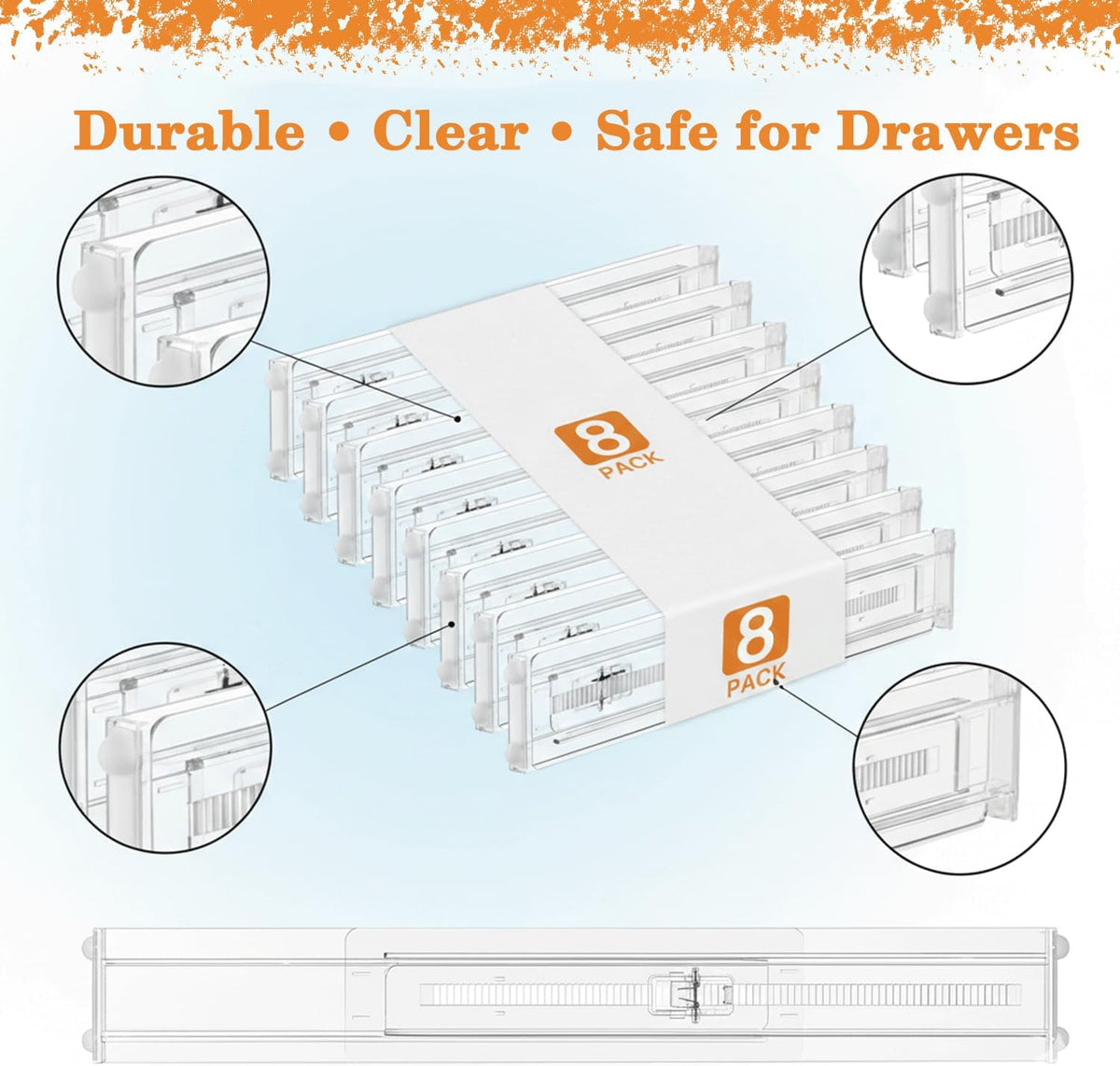 Acrylic Drawer Dividers – Adjustable 11–20.8 Inch Expandable Deep Dresser Drawer Dividers – Clear Plastic Drawer Separators for Baby Clothes, Underwear, Kitchen & Office Storage.