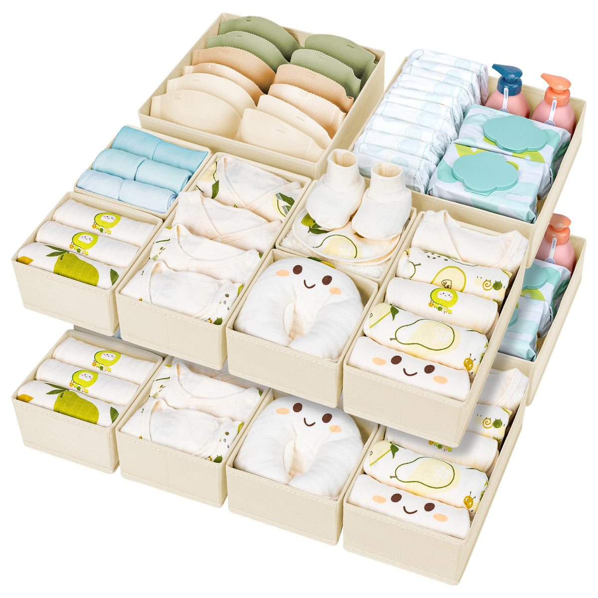 DIMJ Drawer Organizer Clothes 15 Pack - Foldable Baby Organizers and Storage & Closet Organizers for Bedroom, Closet - Nursery Organization Dresser Dividers for underwear, Sock,Bra, Belt, Tie, Beige