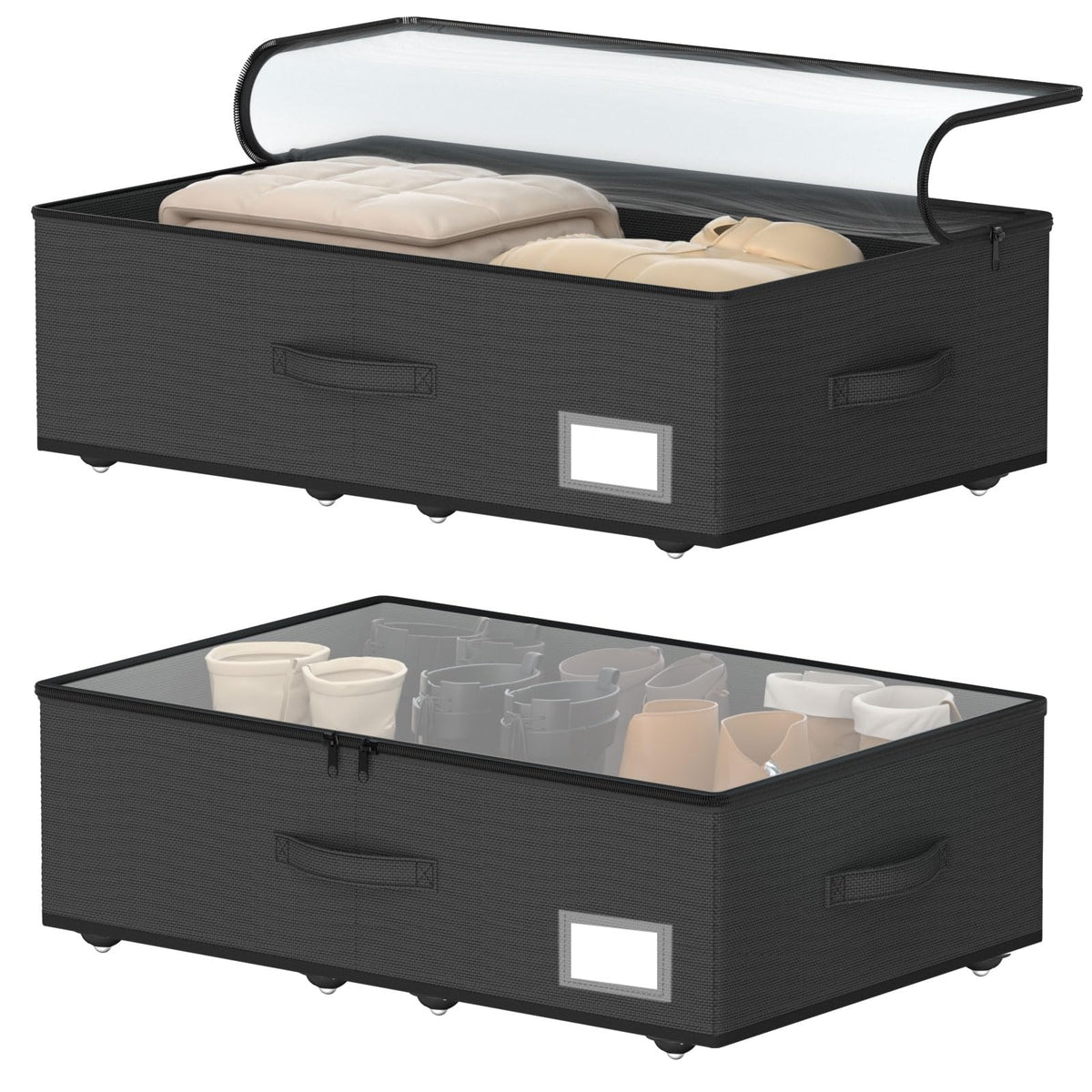 EE-RoomWorld Under Bed Storage with Wheels, No Assemble Required 5.5 inches height beige under bed storage bins,Low Profile Rolling Underbed Shoe Storage containers，dorm underbed storage drawers