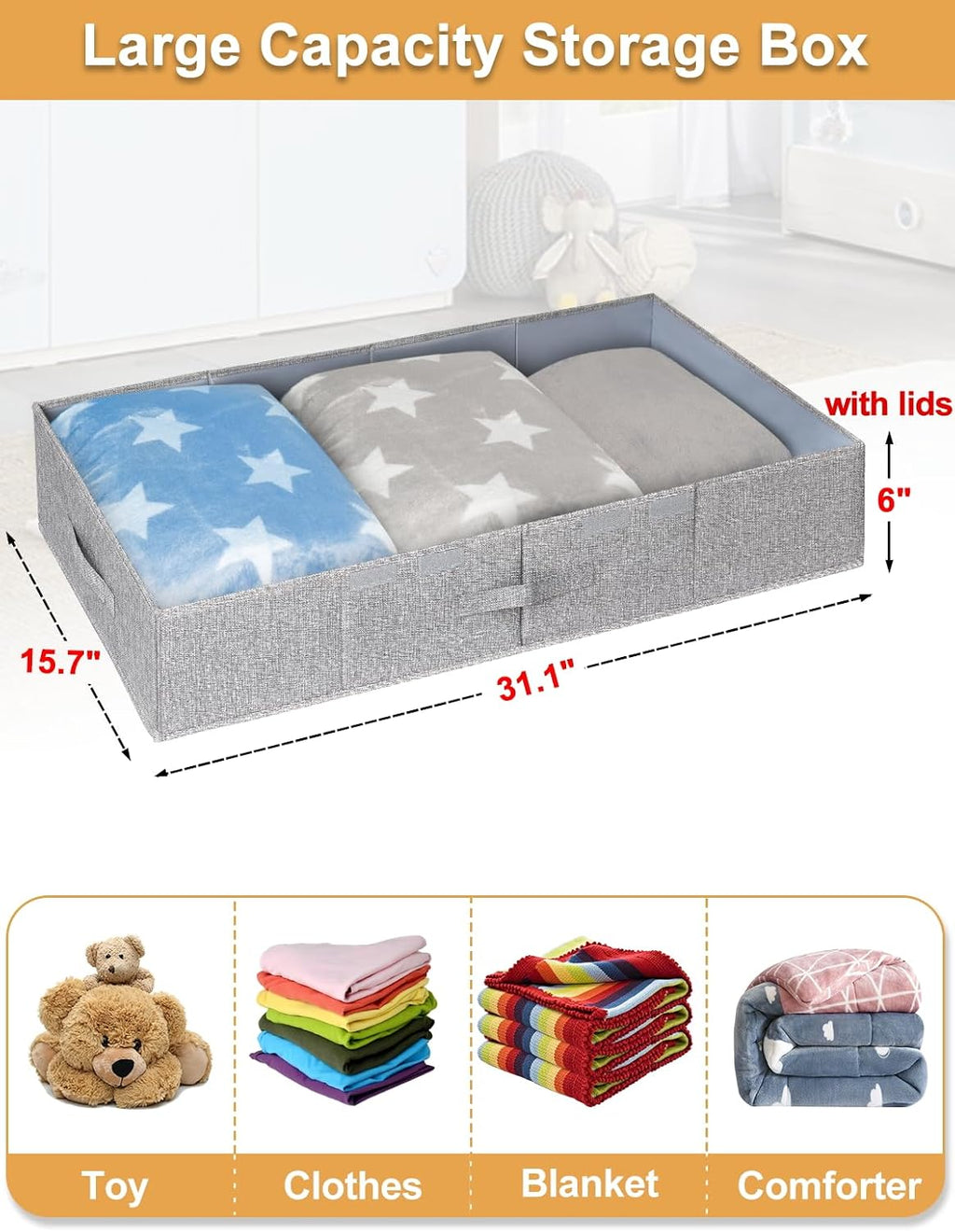 punemi 6 in Tall Under Bed Storage Containers with Lids, 2 Pack, Grey
