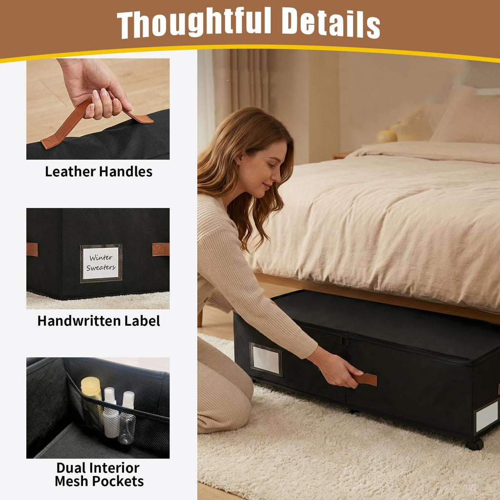 Large Under Bed Storage Containers with Wheels, 2-Pack Underbed Storage Bin