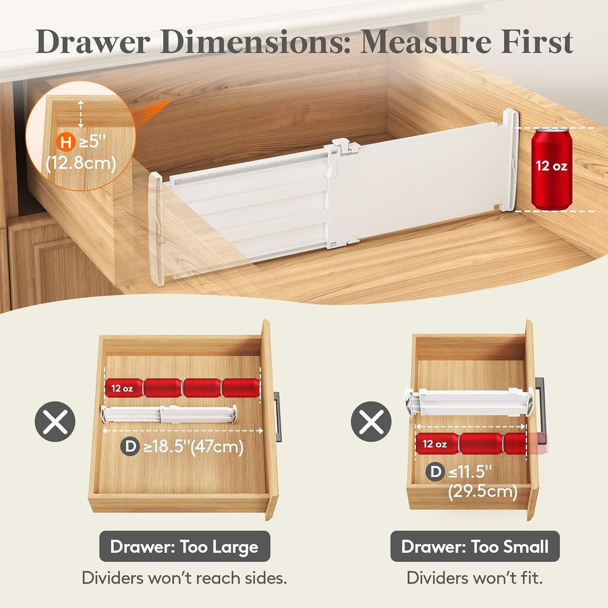Lifewit 5" Tall Drawer Dividers, Adjustable Deep Drawer Organizer Clothes