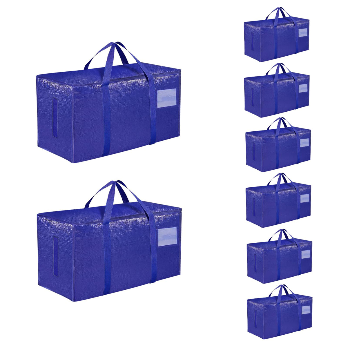 Moving Bags Extra Large 8 Pack - Heavy Duty Storage Totes with Wrap-Around Handles & Reinforced Zippers - Foldable Moving Box Alternative, Water-Resistant for Dorm, Closet & Under Bed Storage (Clear)