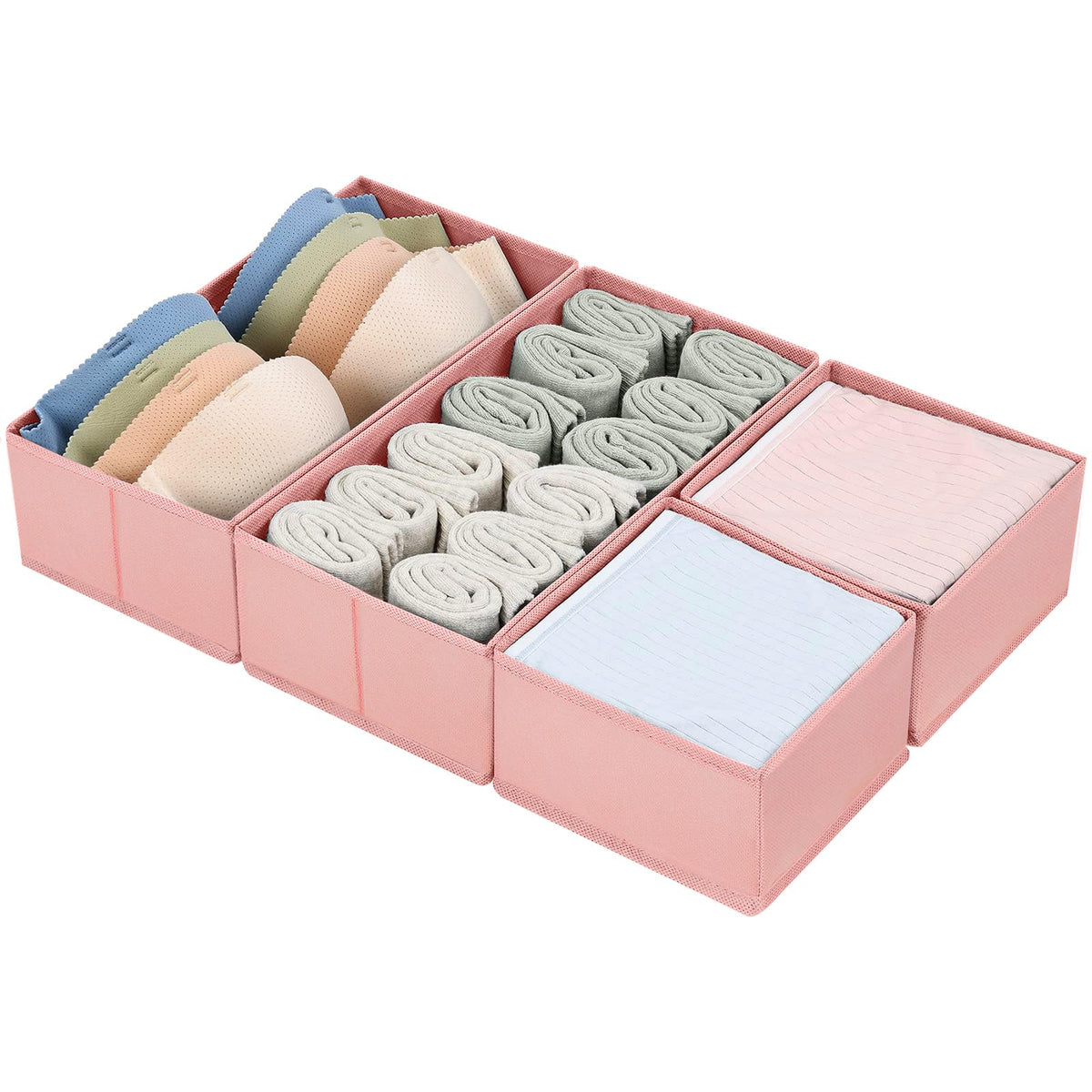 DIMJ Drawer Organizers Clothes, Dresser Organizer Bins for Baby Clothes,Underwear and Sock, Fabric Closet Organization and Storage Boxs, Drawer Dividers for Nursery, Clothing, Tie - 4 Pack, Beige
