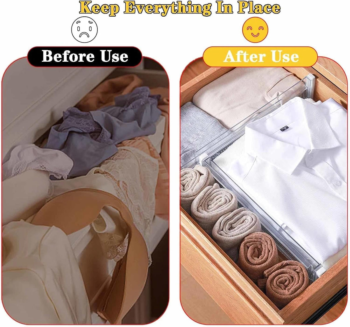 4 Pcs Drawer Dividers for Clothes,3.15" High 11.34"-19.69" clear