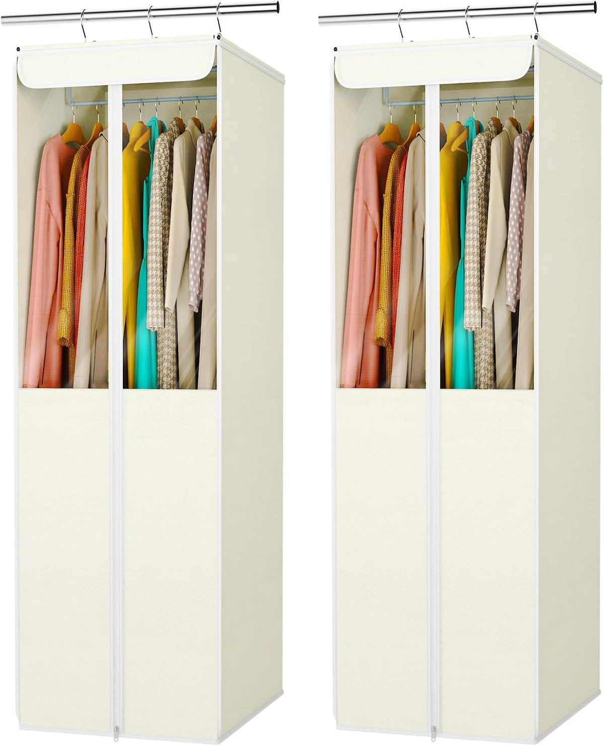 Univivi Garment Bags for Hanging Clothes, Cloth Bag 54 In, 2 PCS, Beige