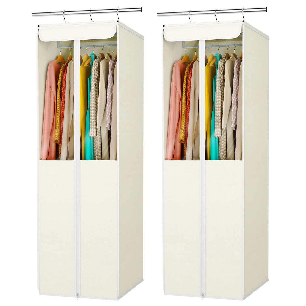 Univivi Garment Bags for Hanging Clothes, Cloth Bag 54 In, 2 PCS, Beige