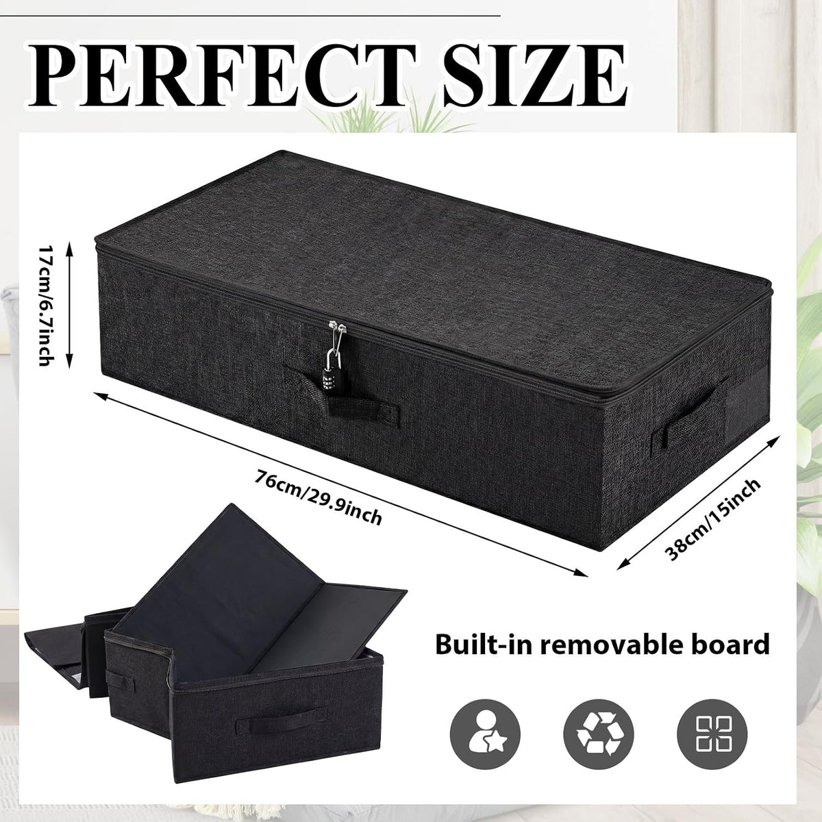 Briwooody 29.9 x 15 x 6.7in Discreet Lockable Under Bed Storage Bag,Black