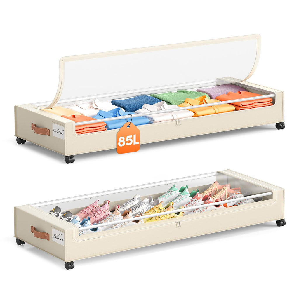 Yecaye Under Bed Storage with Wheels, 2Pack Under Bed Storage Containers, Underbed Shoe Storage Organizer, Rolling Under Bed Metal Drawers for Clothes, Blankets(30.71 x 16.93 x 6.69 in)