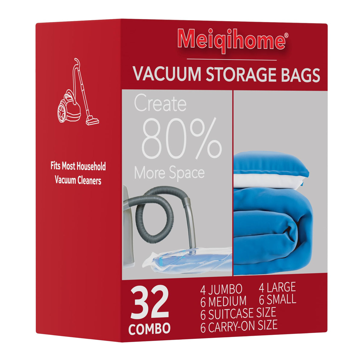 MEIQIHOME Vacuum Storage Bags, Space Saver Sealer Bags,Vacuum seal bags for clothing, Pillows, Comforters, Blankets, Bedding,Travel,7 Jumbo