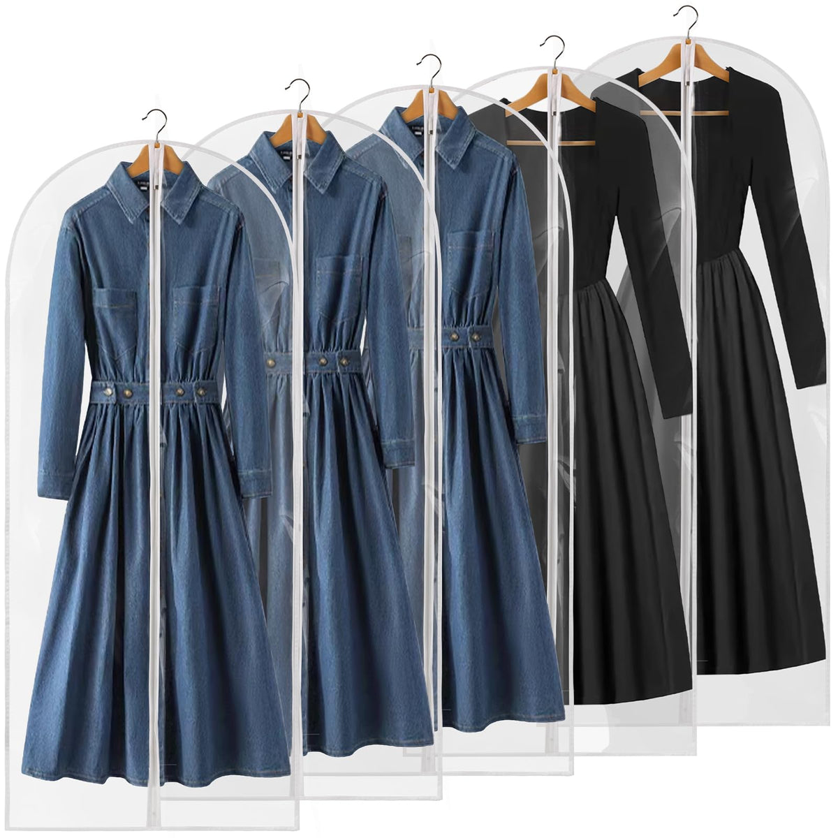 40" All Clear Garment Bags for Hanging Clothes, 12 Packs Suit Bags for Closet Storage, Plastic Waterproof Suit Cover Bags with Zipper for Coats, Jackets, Shirts (Set of 12)