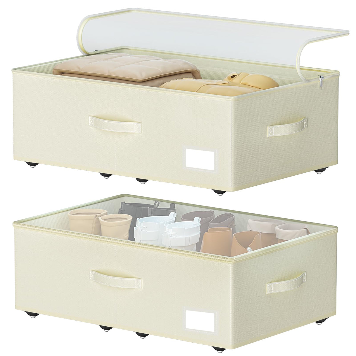EE-RoomWorld Under Bed Storage with Wheels, No Assemble Required 5.5 inches height beige under bed storage bins,Low Profile Rolling Underbed Shoe Storage containers，dorm underbed storage drawers