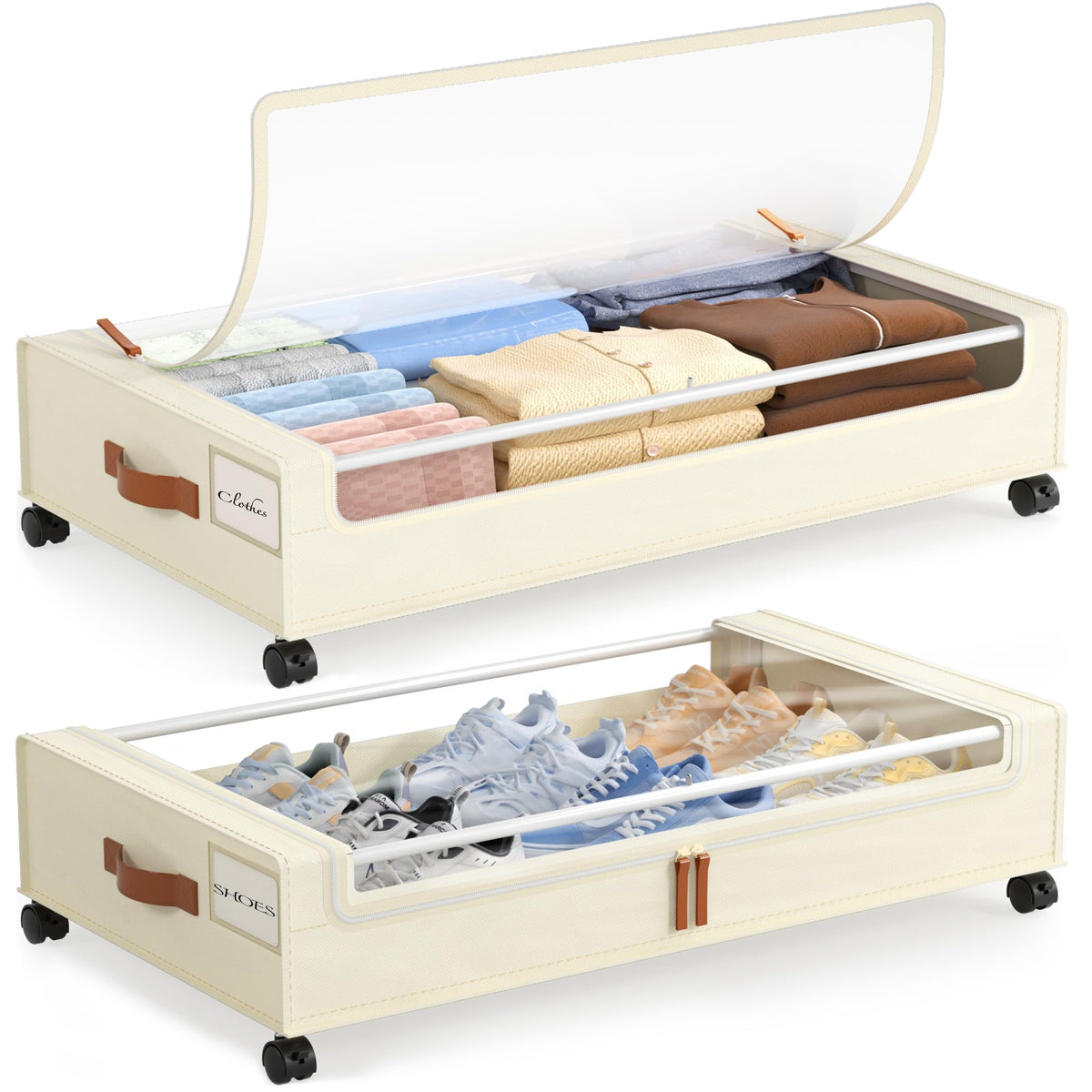 LAMU Under Bed Storage with Wheels, 2Pack Underbed Storage Containers,Black