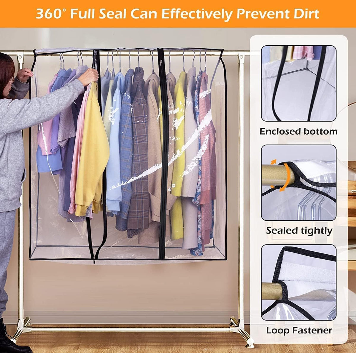 MISSLO 40" Hanging Garment Bags for Closet Storage Clear Garment Rack Cover Bottom Enclosed Cloth Cover Hanging Clothes Storage Bag Waterproof Clothes Protector for Suits, Coats, Sweaters, Shirts
