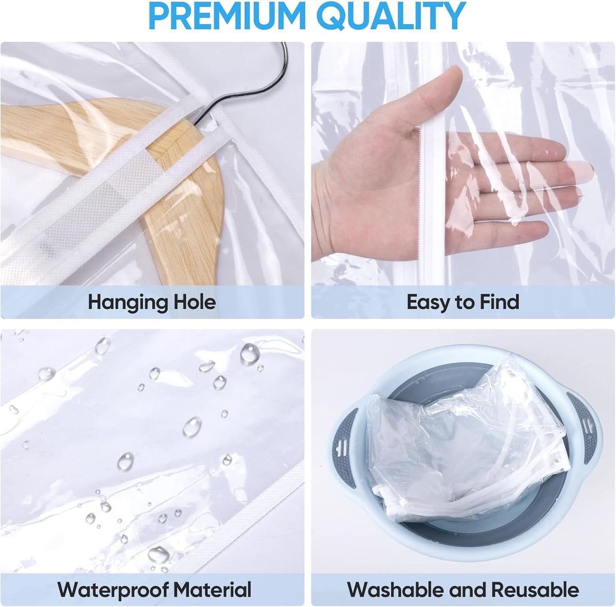 BALEINE 2PK Clear Garment Bags for Hanging Clothes, 40" Dress Suit Bag