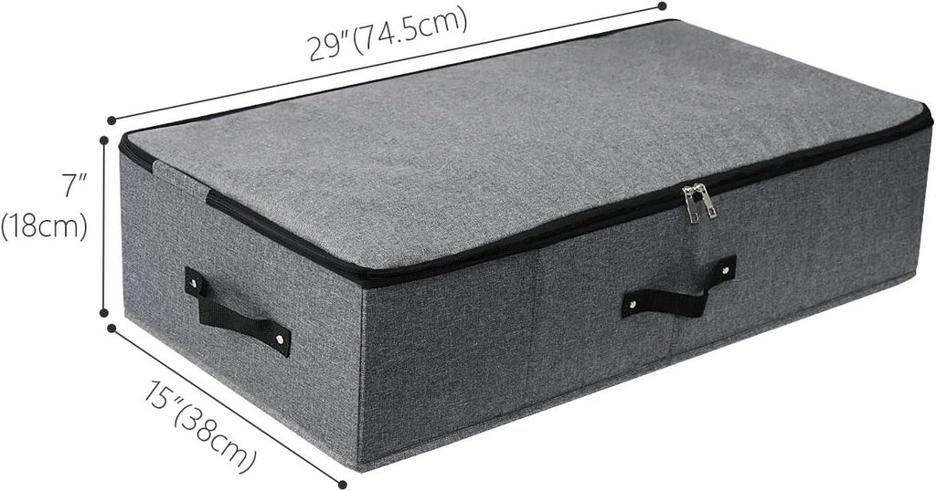 Under Bed Storage Bins with Lids, Closet Organizers, Foldable Under-bed Storage Baskets for Sheets, Clothes, Quilts, Sweaters, Wrapping Paper, 29x15x7inch, Black Gray, 2PCS