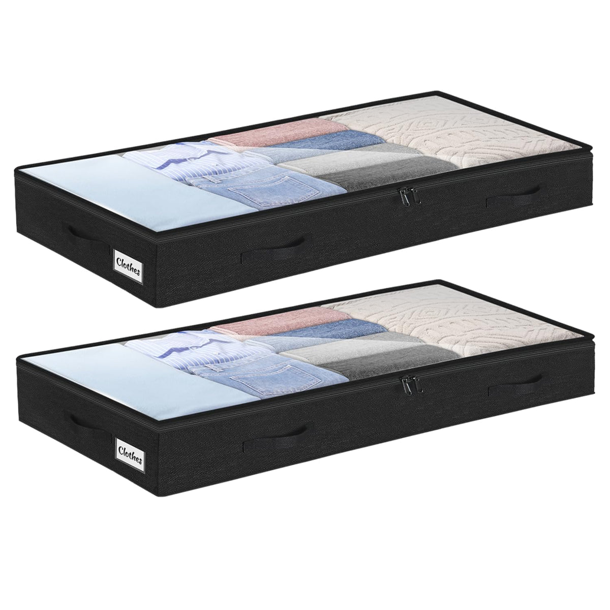Under Bed Storage Container Bins 2 Pack, 4 Inch Thin Low Profile Underbed Clothes Storage Organizer for Dorm & Home, Use for Blanket and Toy Storage Box W/ Sturdy Bottom/Sides, Foldable Thick Fabric