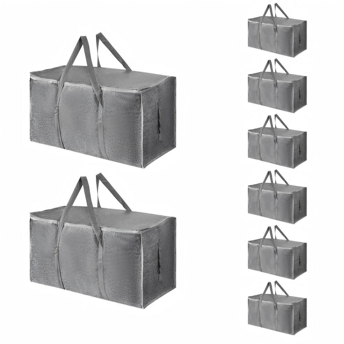 Moving Bags Extra Large 8 Pack - Heavy Duty Storage Totes with Wrap-Around Handles & Reinforced Zippers - Foldable Moving Box Alternative, Water-Resistant for Dorm, Closet & Under Bed Storage (Clear)
