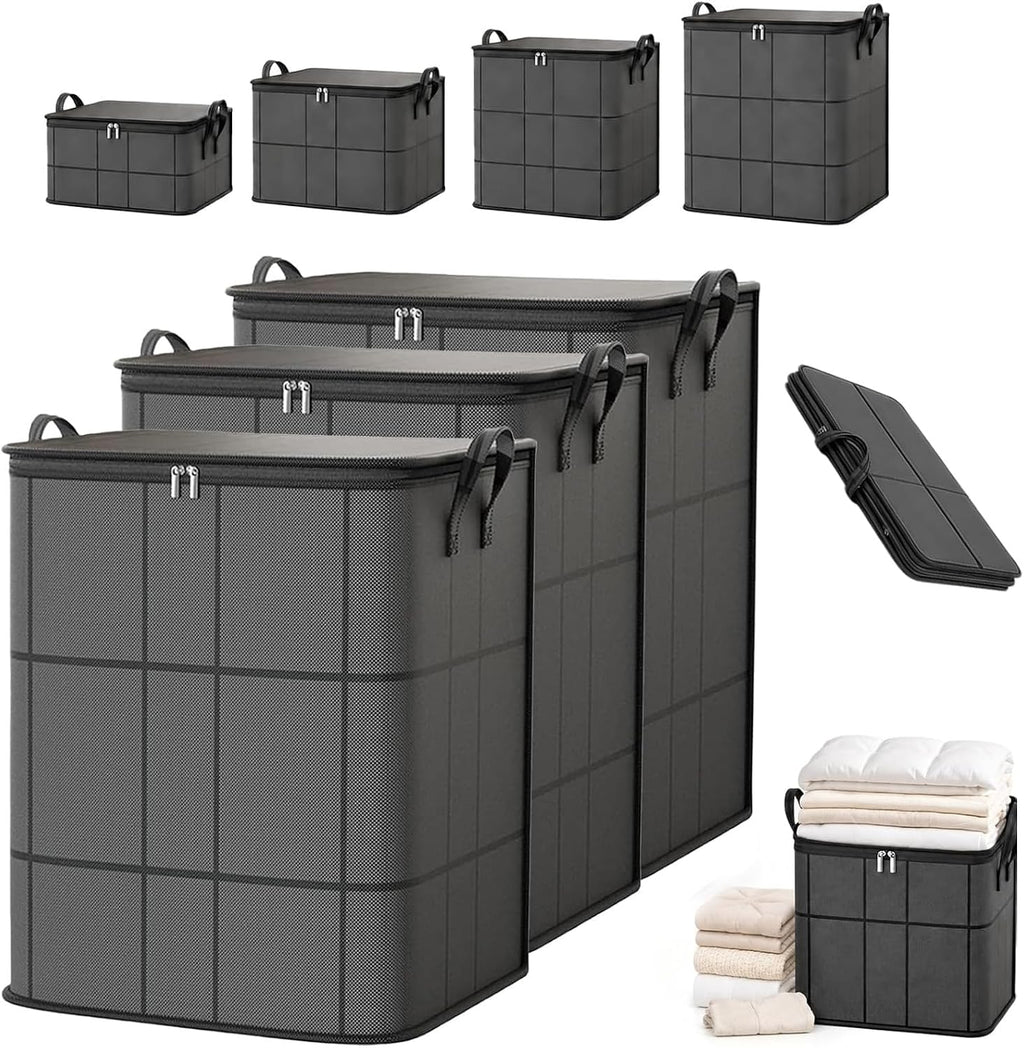 2027 Upgraded XXL Foldable Storage Bag with Reinforced Handles, 220L Fabric Organizer, Portable Moving Storage Bags with Zipper for Bedding, Clothes, Quilts & Moving (3, XXL: 23.6x19.7x27.6 in)