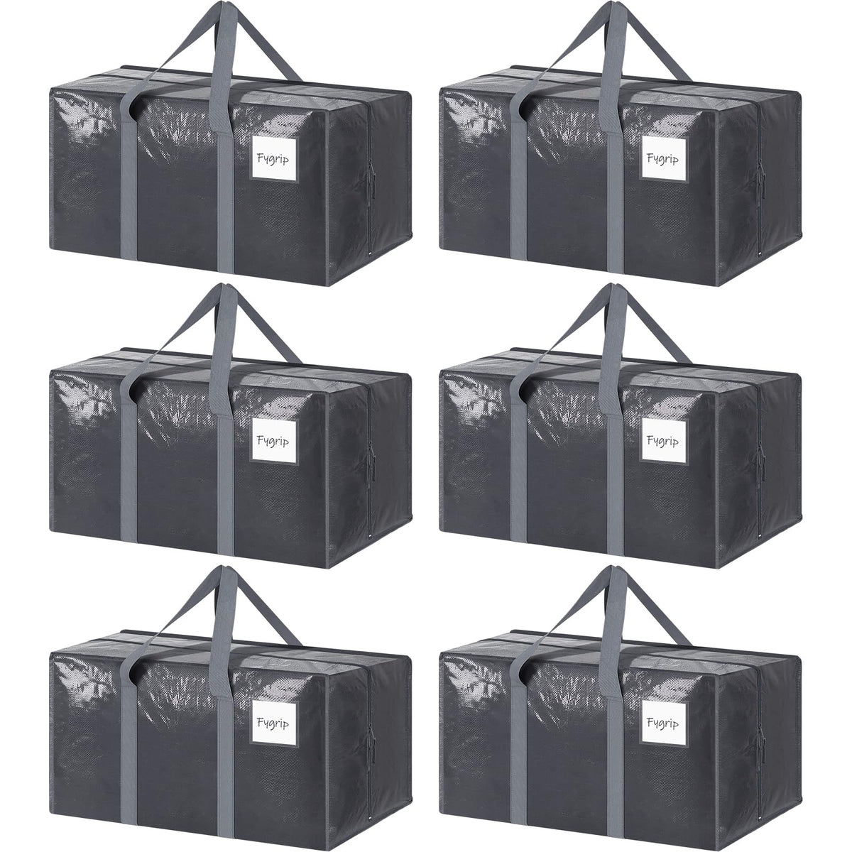 6 Pack Extra Heavy Duty Large Moving Bags with Strong Zipper, Black