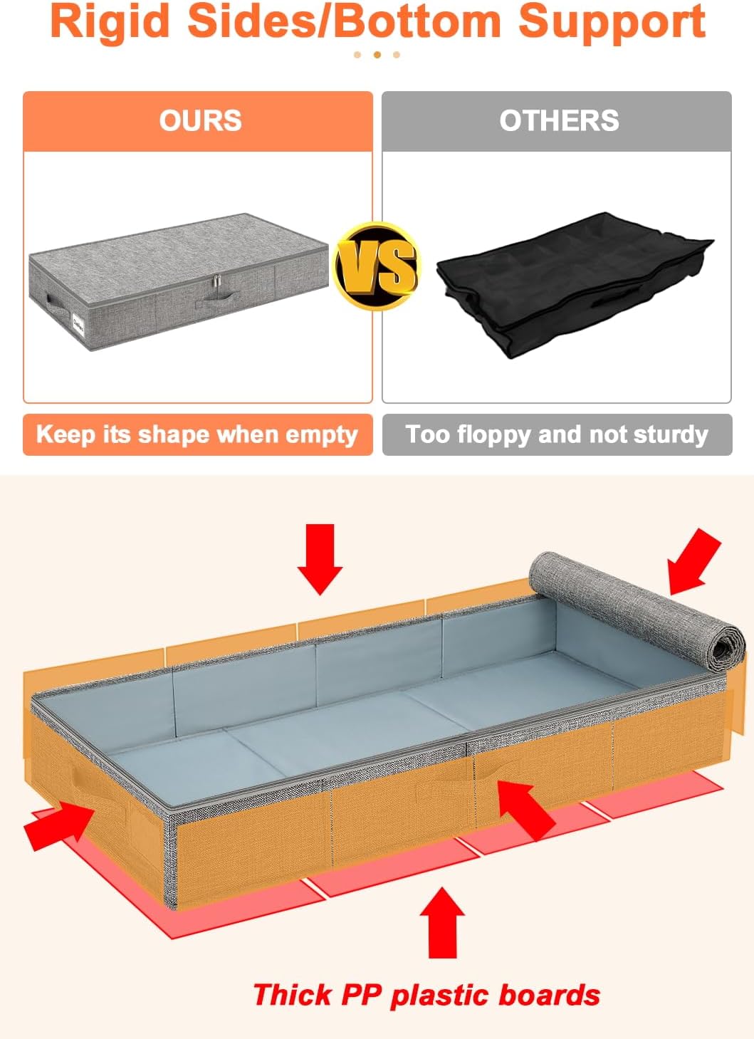 punemi 5 inch High Sturdy Low Profile Under Bed Storage, 2 Pack, Grey