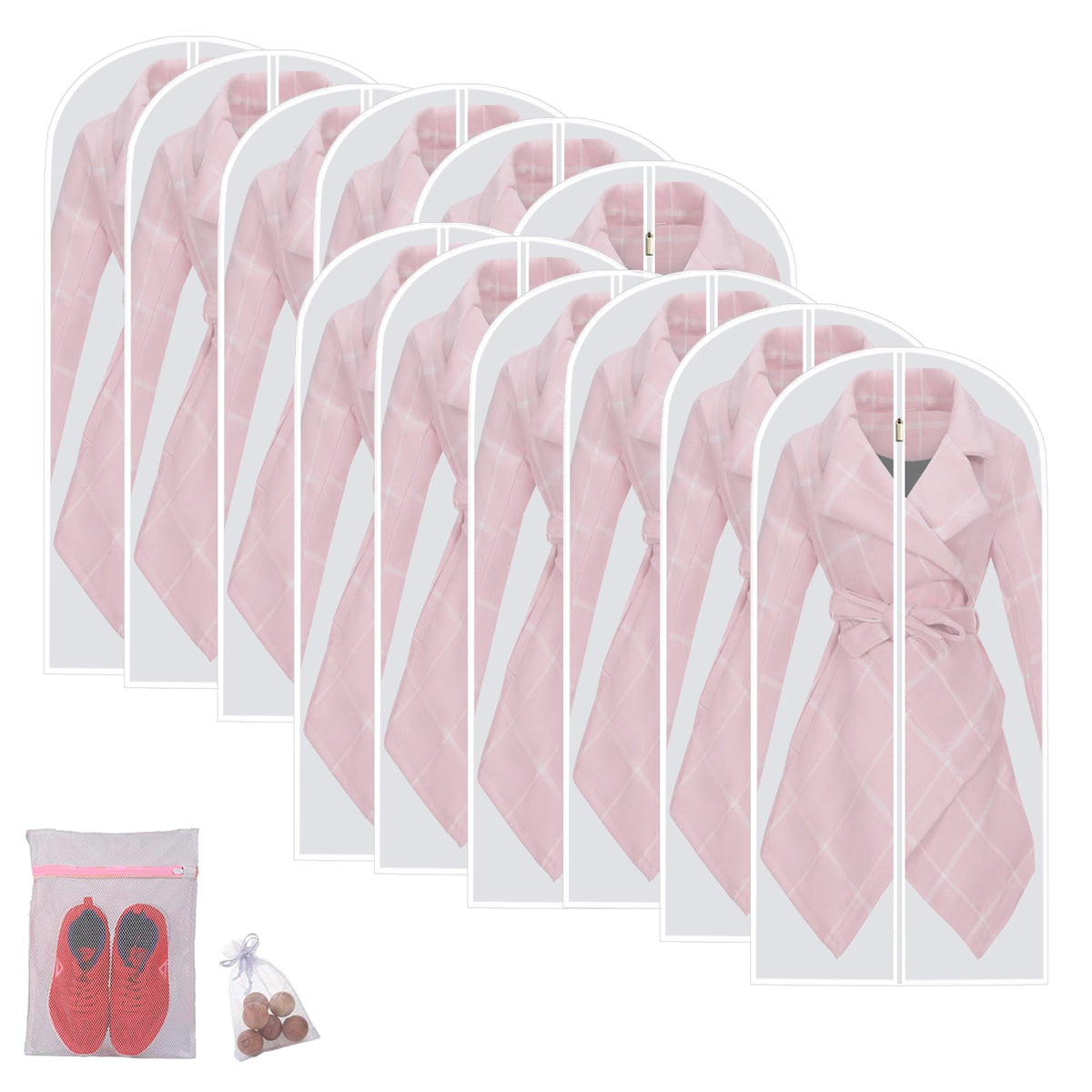 Garment Bags for Hanging Clothes 12 PCS Transparent Waterproof Dustproof Storage for Wardrobe Storage Suit Covers for Closet Cloth Cover Washable Clear Reuse Full Zipper for Suits Gowns 24''x40''