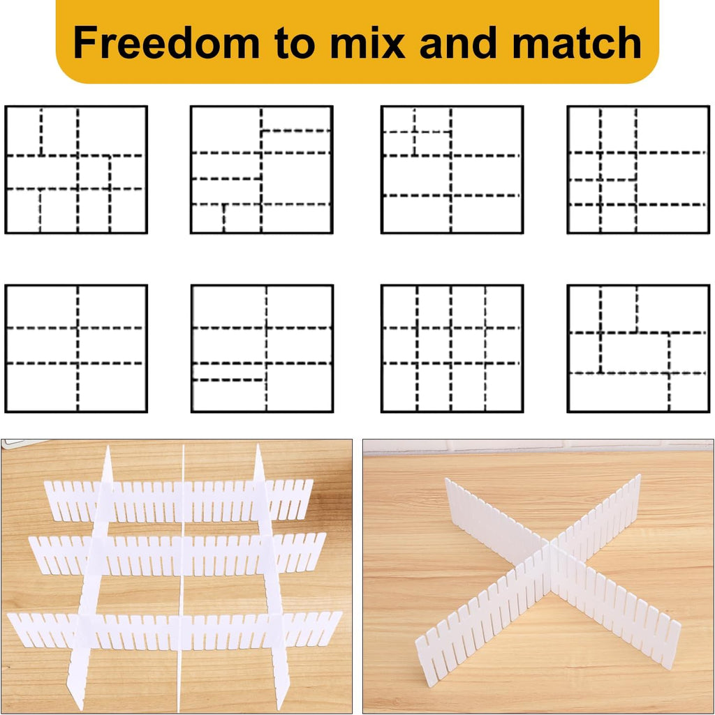 100 PCS Premium DIY Drawer Dividers, White, Adjustable Drawer Organizers for Perfectly Organized Drawers, Tidying Makeup, Clothes, Underwear, Cutlery, Kitchen, Bathroom, Bedroom, Office