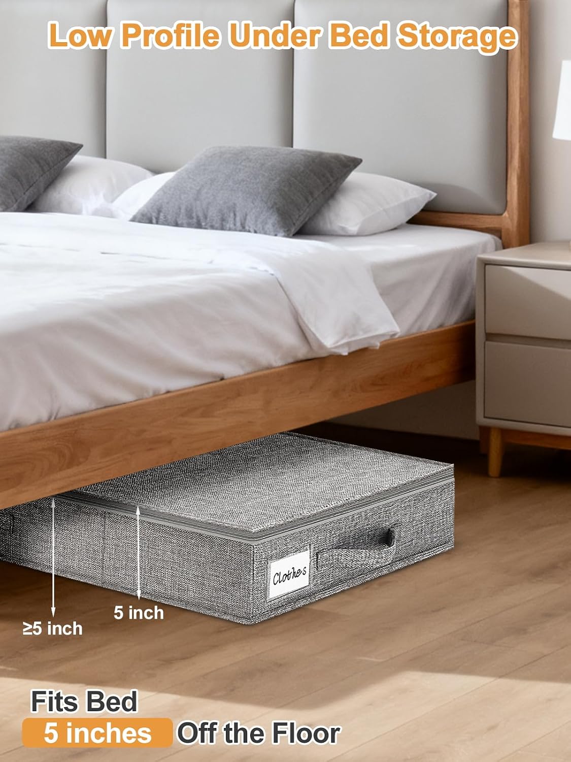 punemi 5 inch High Sturdy Low Profile Under Bed Storage, 2 Pack, Grey
