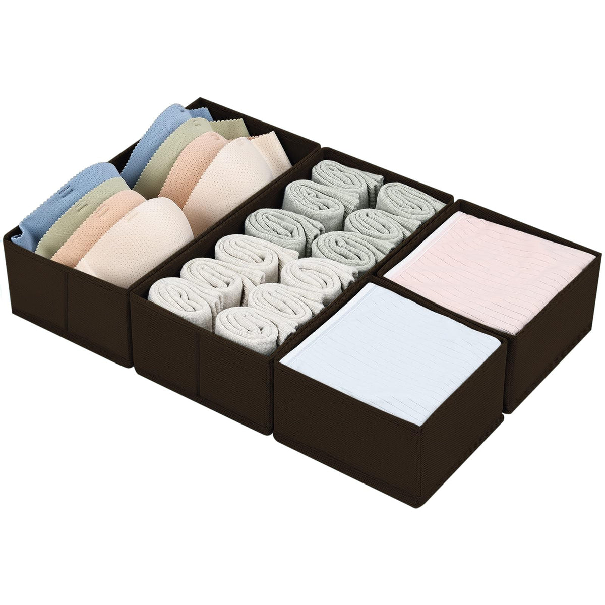 DIMJ Drawer Organizers Clothes, Dresser Organizer Bins for Baby Clothes,Underwear and Sock, Fabric Closet Organization and Storage Boxs, Drawer Dividers for Nursery, Clothing, Tie - 4 Pack, Beige