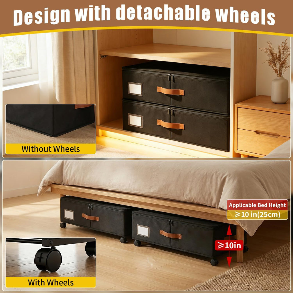 Large Under Bed Storage Containers with Wheels, 2-Pack Underbed Storage Bin