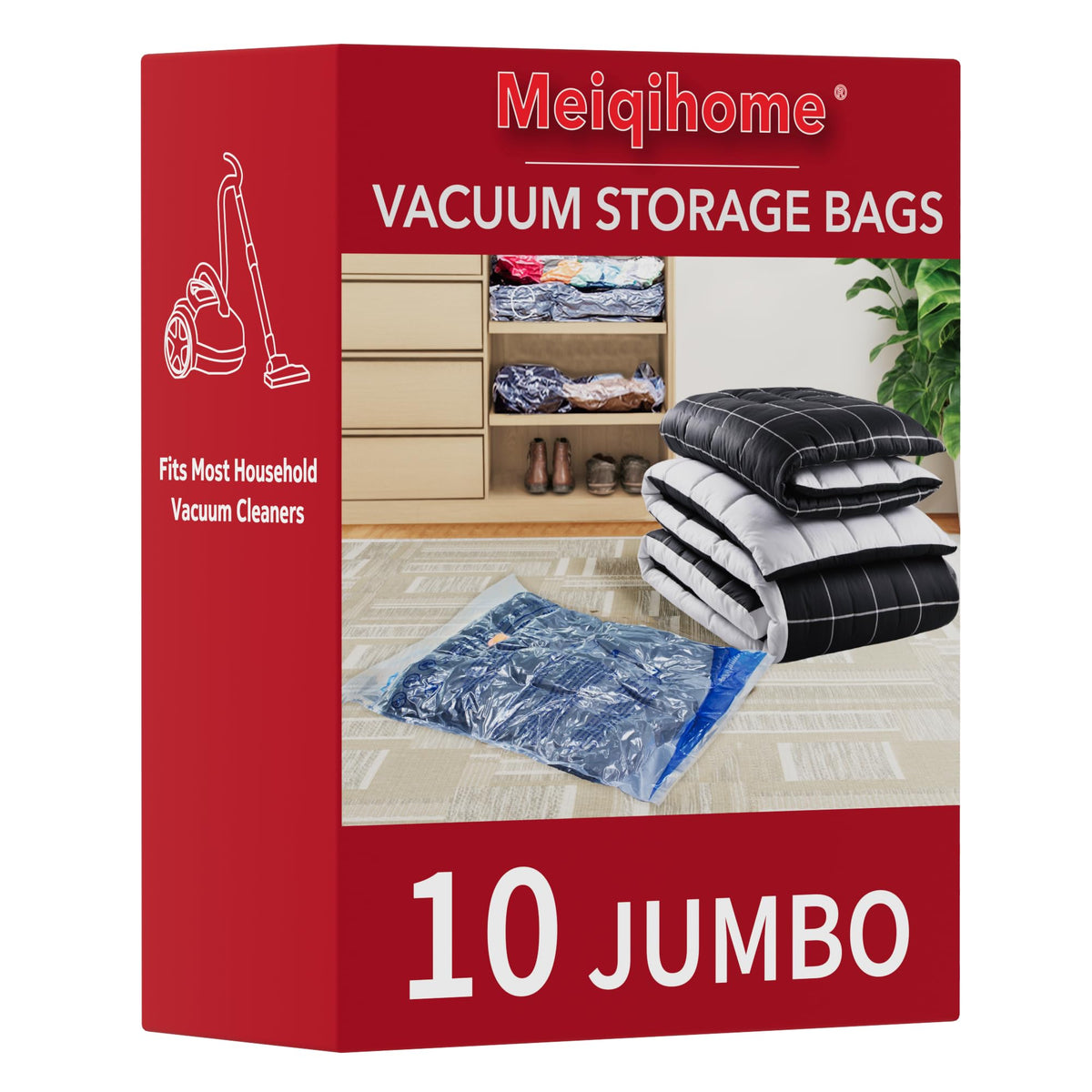 MEIQIHOME Vacuum Storage Bags, Space Saver Sealer Bags,Vacuum seal bags for clothing, Pillows, Comforters, Blankets, Bedding,Travel,7 Jumbo